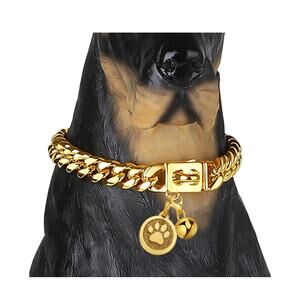 Dog Chain Collar 15mm/19mm Thick Dog Collar with Quick Release Buckle Gold 22 In
